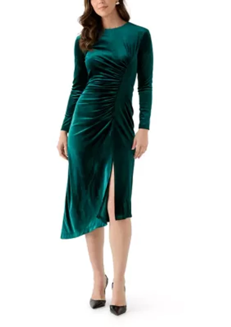 Women's Long Sleeve Mock Neck Ruched Sheath Dress