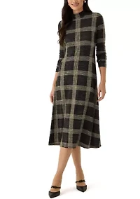 Women's Mock Neck Printed Hacci A-Line Dress