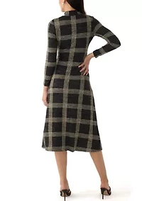 Women's Mock Neck Printed Hacci A-Line Dress