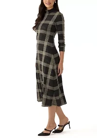 Women's Mock Neck Printed Hacci A-Line Dress