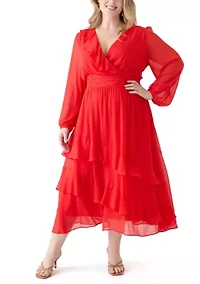 Plus Solid Chiffon Fit and Flare Dress