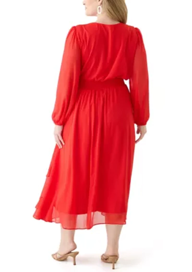 Plus Solid Chiffon Fit and Flare Dress