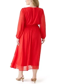 Plus Solid Chiffon Fit and Flare Dress