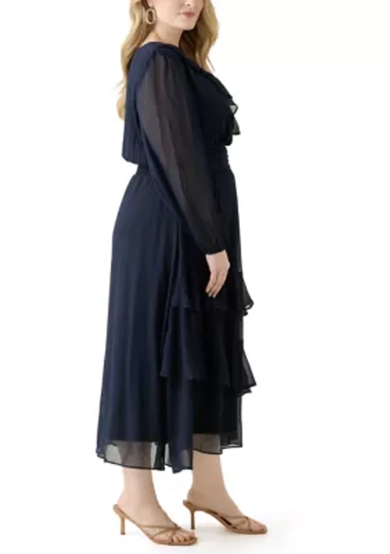 Plus Solid Chiffon Fit and Flare Dress