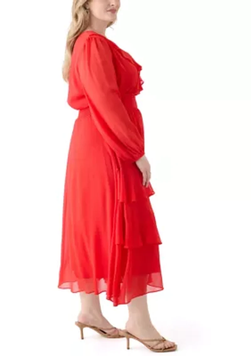 Plus Solid Chiffon Fit and Flare Dress