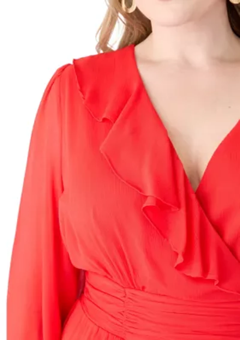 Plus Solid Chiffon Fit and Flare Dress