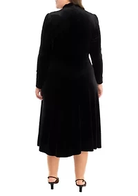 Plus Long Sleeve Solid Velvet Dress