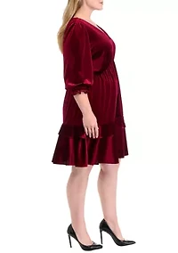 Plus 3/4 Sleeve V-Neck Burnout Babydoll Dress