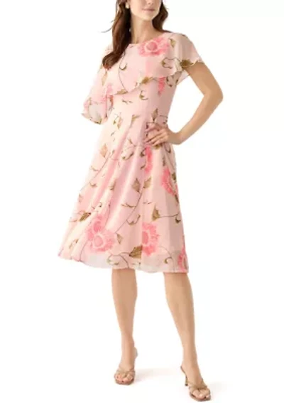 Women's Sleeveless Crew Neck Floral Print Dress