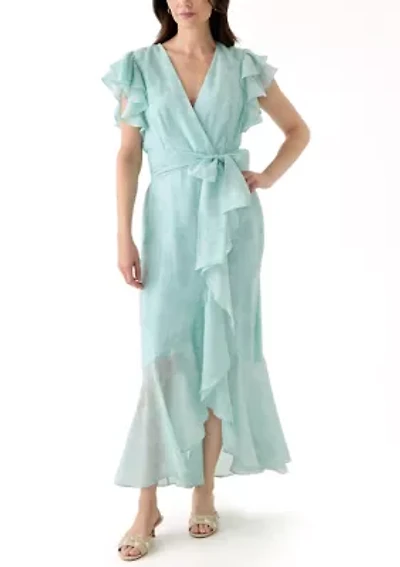 Women's Flutter Sleeve Floral Print Chiffon Dress