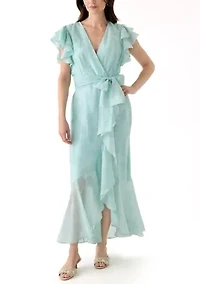 Women's Flutter Sleeve Floral Print Chiffon Dress