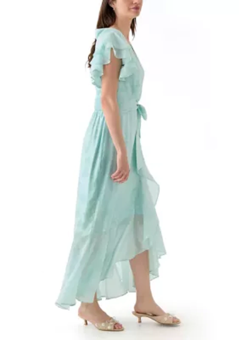 Women's Flutter Sleeve Floral Print Chiffon Dress