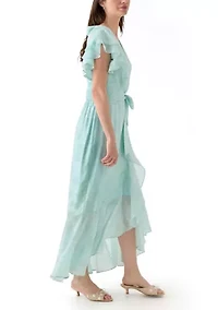 Women's Flutter Sleeve Floral Print Chiffon Dress