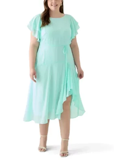 Plus Solid Chiffon Midi Dress