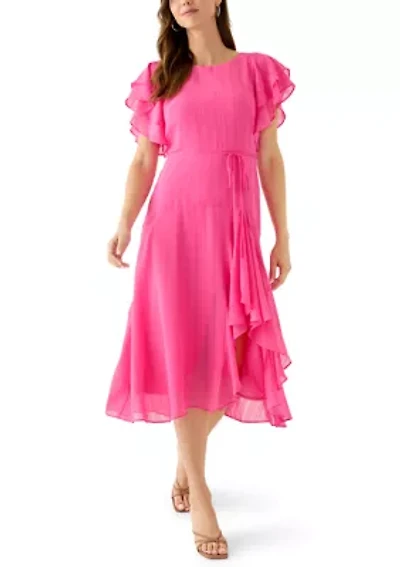 Women's Flutter Sleeve Solid Fit and Flare Dress