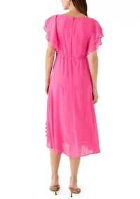 Women's Flutter Sleeve Solid Fit and Flare Dress