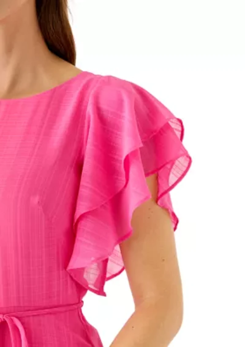 Women's Flutter Sleeve Solid Fit and Flare Dress