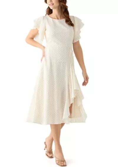 Women's Flutter Sleeve Ruffled Midi Dress