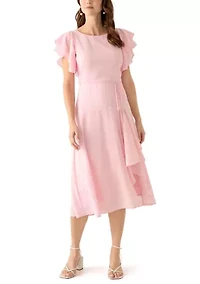 Women's Flutter Sleeve Ruffled Midi Dress