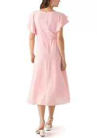 Women's Flutter Sleeve Ruffled Midi Dress