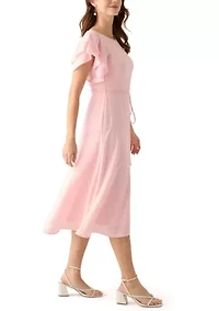 Women's Flutter Sleeve Ruffled Midi Dress