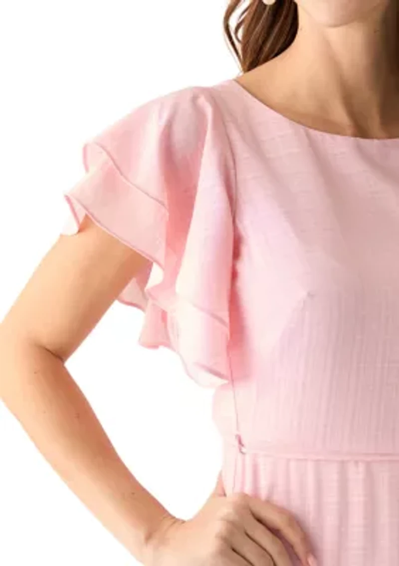 Women's Flutter Sleeve Ruffled Midi Dress