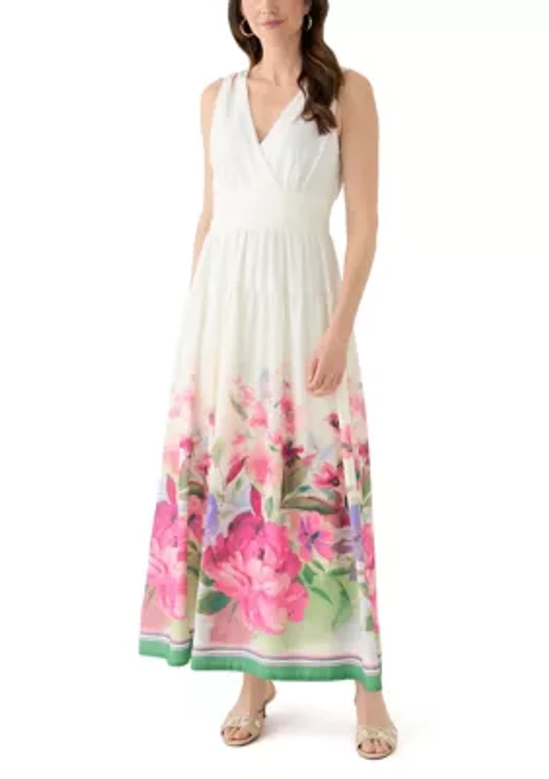 Women's Sleeveless V-Neck Floral Printed Chiffon Dress