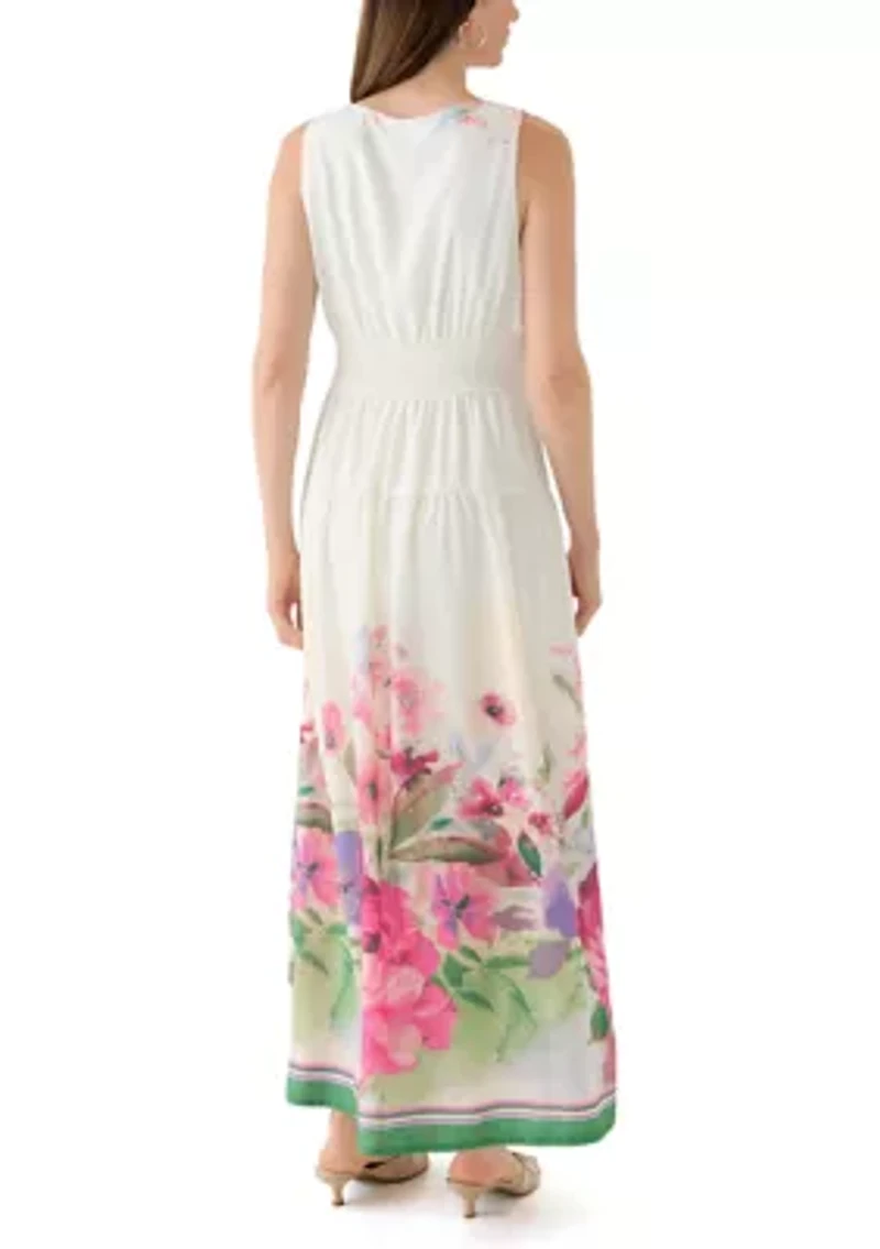 Women's Sleeveless V-Neck Floral Printed Chiffon Dress