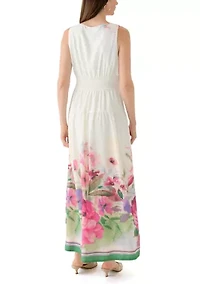 Women's Sleeveless V-Neck Floral Printed Chiffon Dress