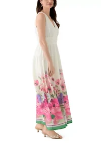 Women's Sleeveless V-Neck Floral Printed Chiffon Dress
