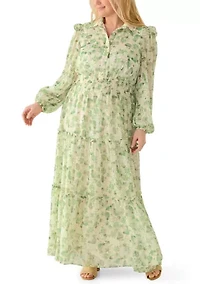 Plus Long Sleeve Floral Midi Dress