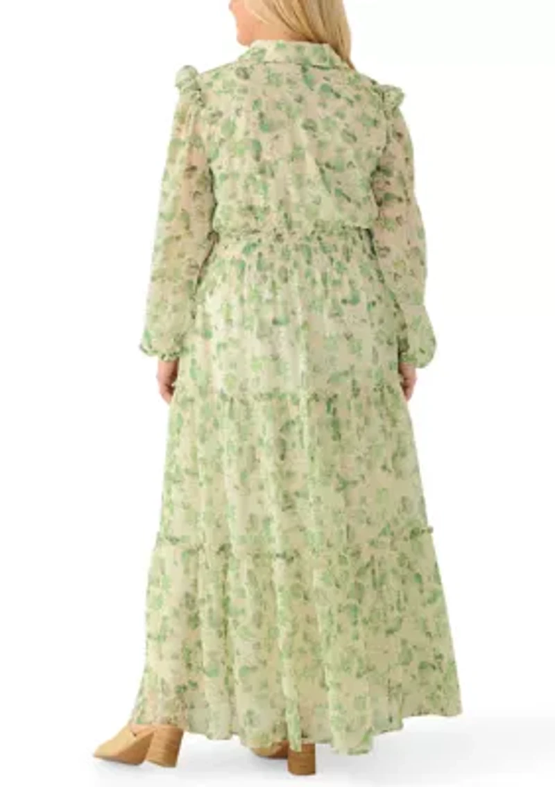 Plus Long Sleeve Floral Midi Dress
