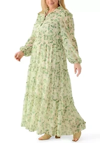 Plus Long Sleeve Floral Midi Dress