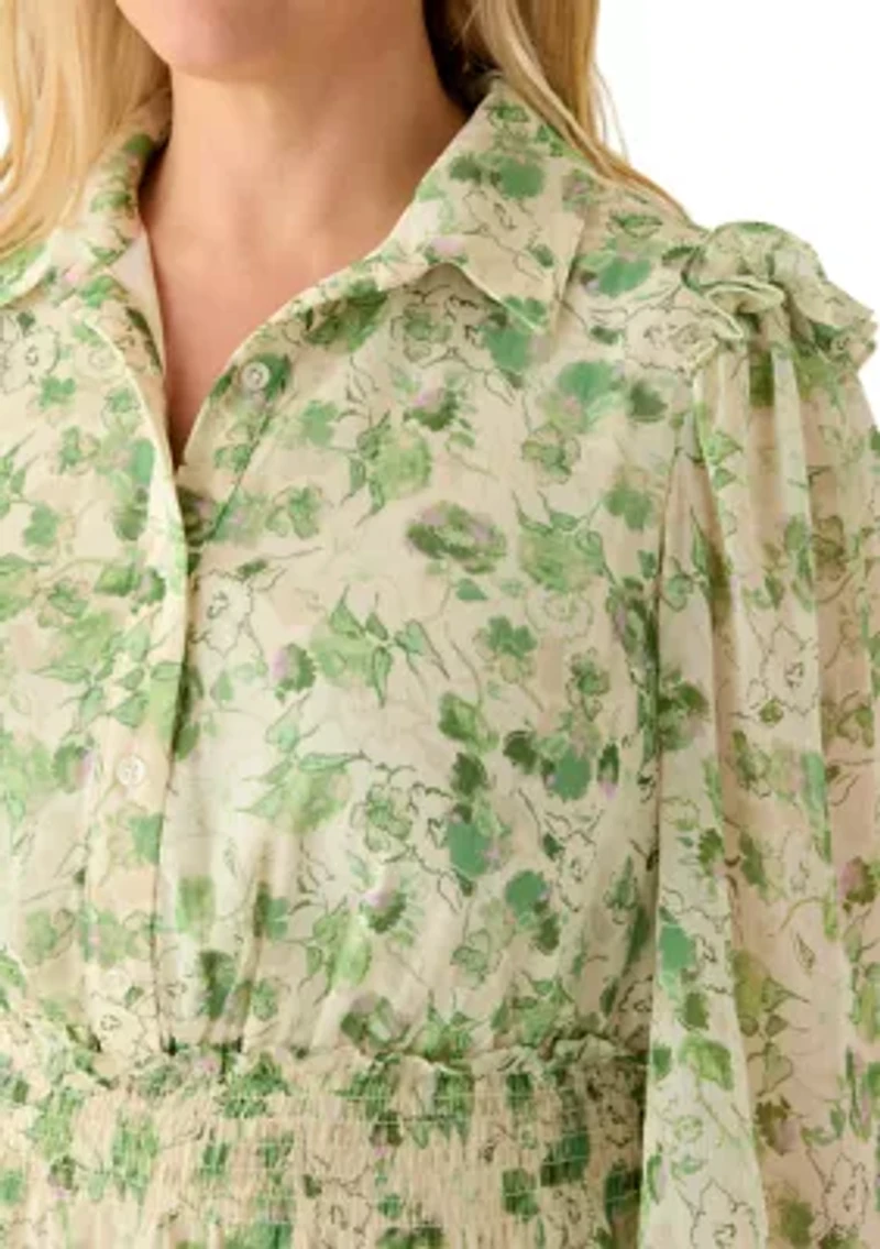 Plus Long Sleeve Floral Midi Dress