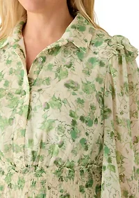 Plus Long Sleeve Floral Midi Dress