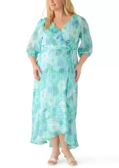 Plus V-Neck Floral Midi Dress