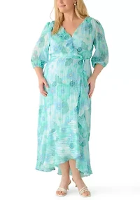 Plus V-Neck Floral Midi Dress