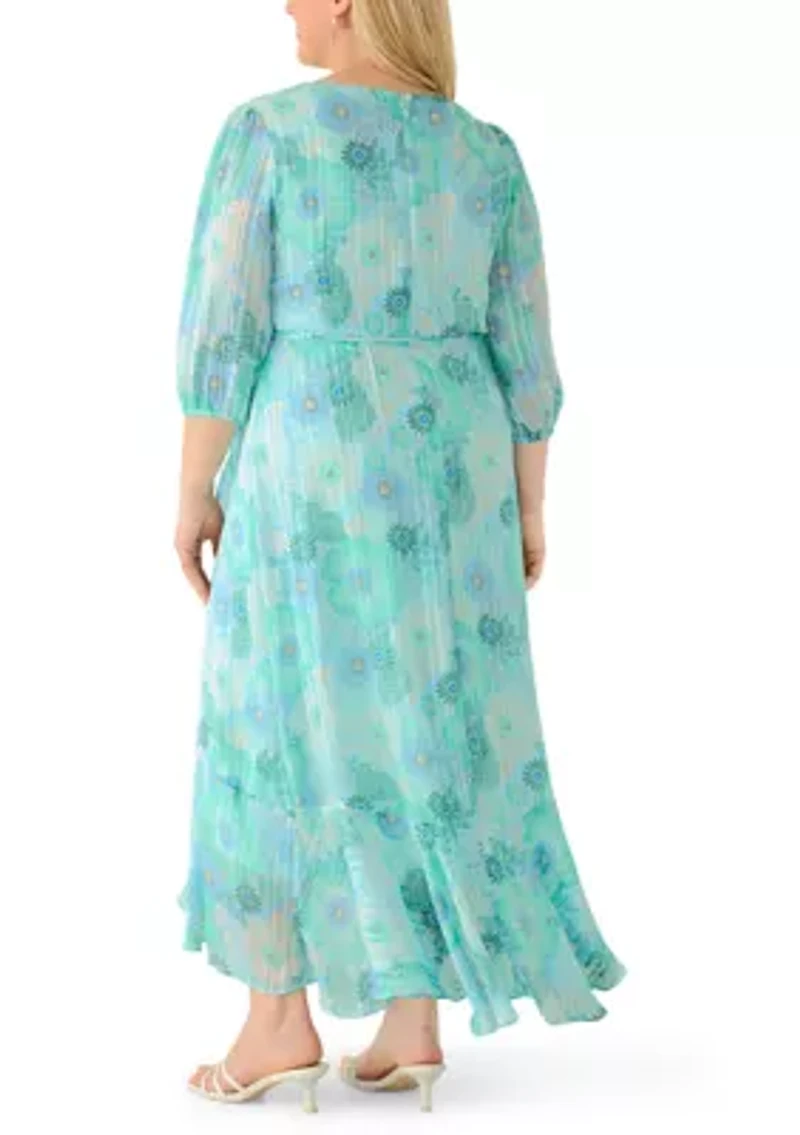 Plus V-Neck Floral Midi Dress