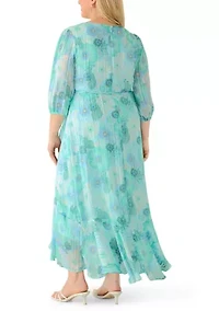 Plus V-Neck Floral Midi Dress