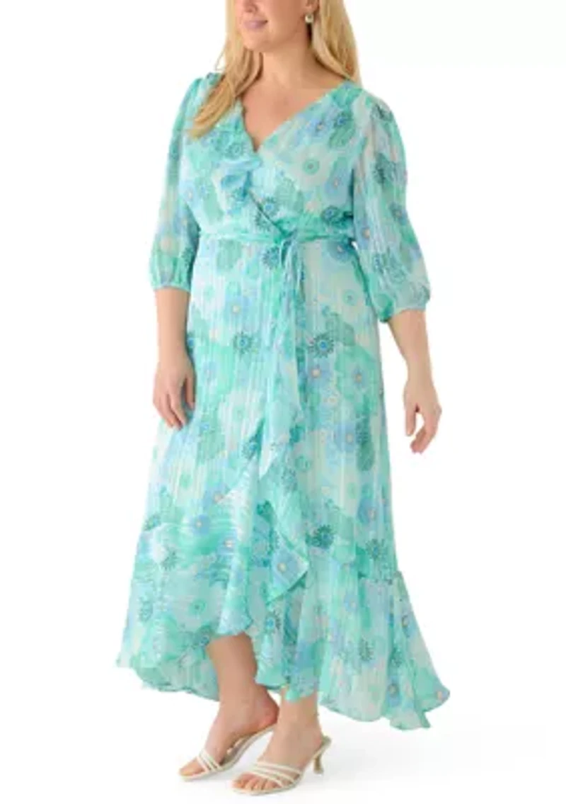 Plus V-Neck Floral Midi Dress