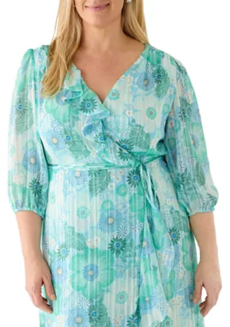 Plus V-Neck Floral Midi Dress