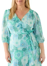 Plus V-Neck Floral Midi Dress