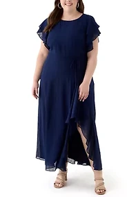 Plus Ruffled Chiffon Dress