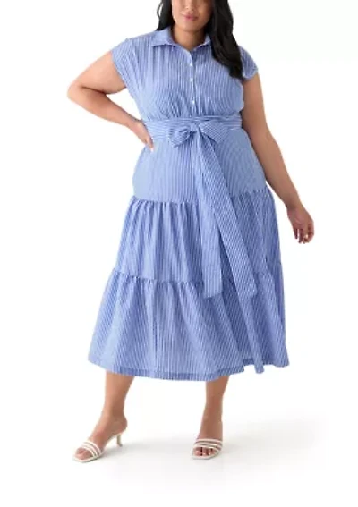 Plus Dolman Sleeve Striped Maxi Shirt Dress