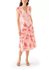Women's Short Sleeve V-Neck Floral Print Linen Dress
