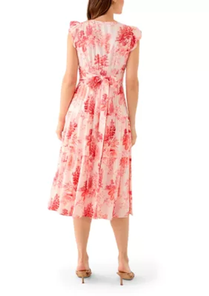 Women's Short Sleeve V-Neck Floral Print Linen Dress