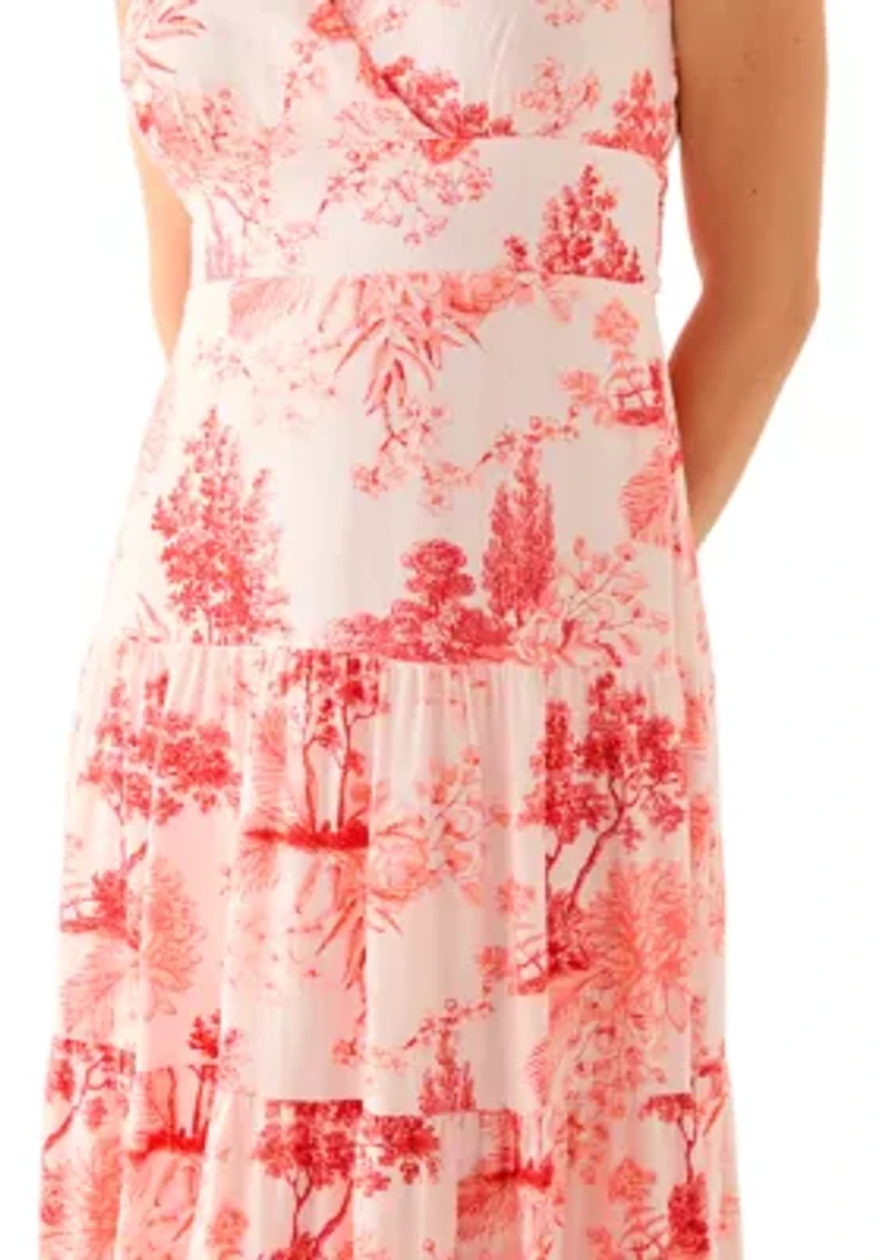 Women's Short Sleeve V-Neck Floral Print Linen Dress