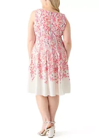 Plus Sleeveless Crew Neck Ditsy Floral Dress