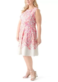 Plus Sleeveless Crew Neck Ditsy Floral Dress