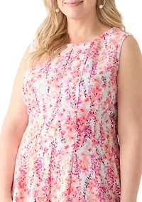Plus Sleeveless Crew Neck Ditsy Floral Dress
